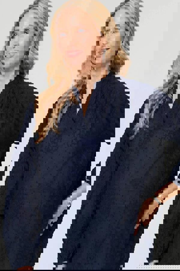 Navy | Embroidered Layered Long Sleeve Blouse