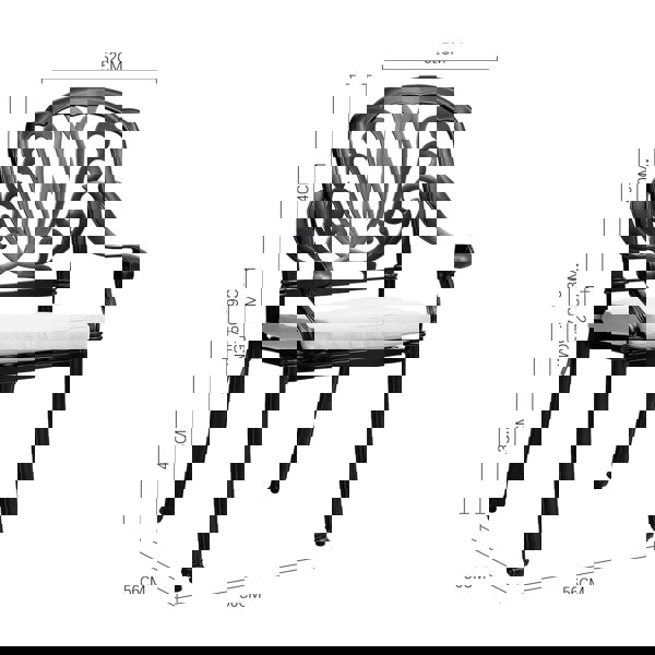 Set of 2 Outdoor Cast Aluminum Dining Chairs with Cushions Garden Seating Living and Home