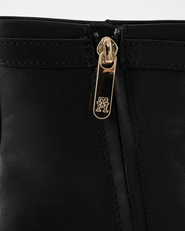 Tommy Hilfiger Womens Buckle Leather Mid-Heel Booties - Black