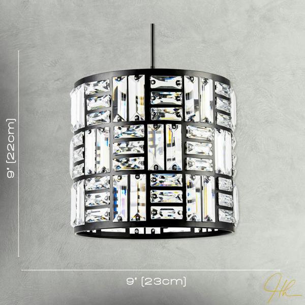 Modern Circular Drum Matte Black Pendant Shade with Clear Acrylic Rods Image 7