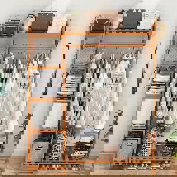 Living and Home Multi-Functional Bamboo Garment Clothes Rack 7-Tier Storage Shelf Coat Hanging Rack