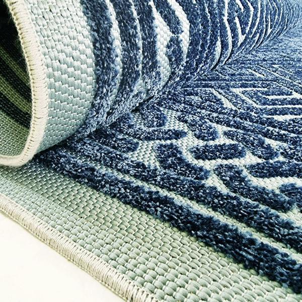 Outdoor Rug Navy Blue Large XL Small for Garden Patios Decking Gazebo Soft Woven Greek Key Geometric Mat