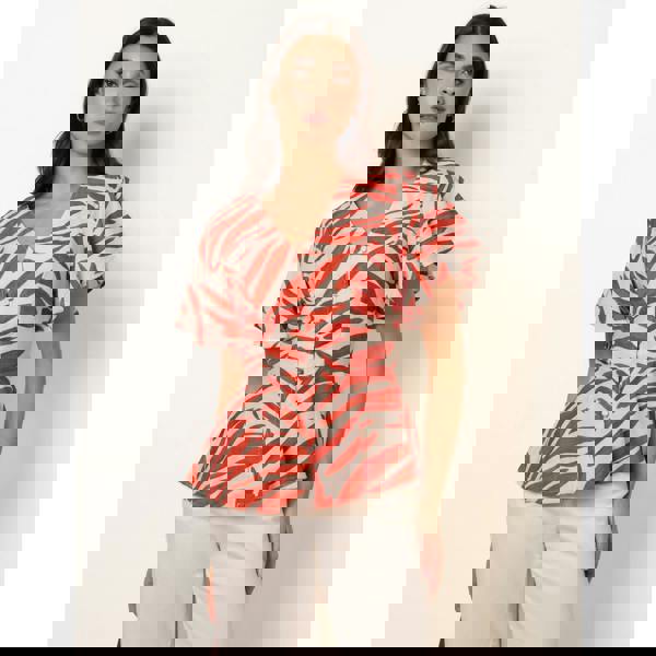 Blue Vanilla Top with Brushstroke Leaf Print