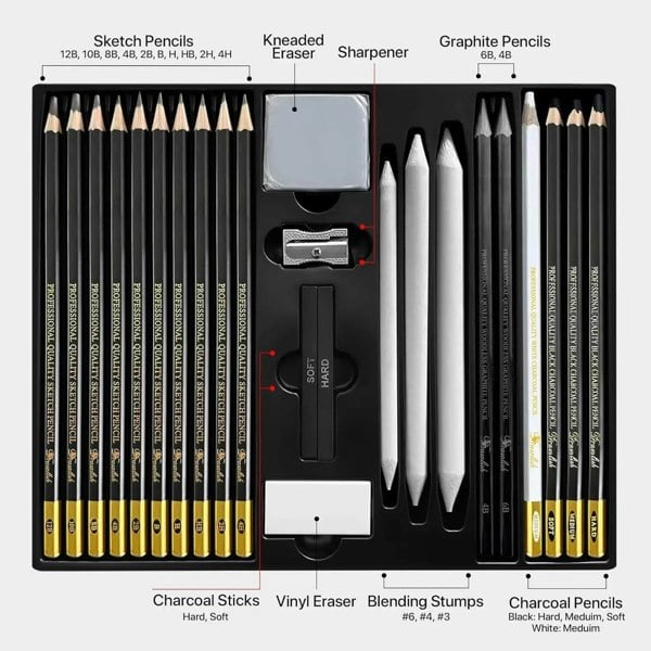 Drawlish Drawing Set for Adults – 24-Piece Artist Pencil Set for Artists & Professionals