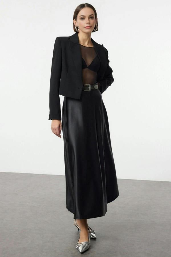 WOVCOR A-Line Cut Midi Satin Skirt
