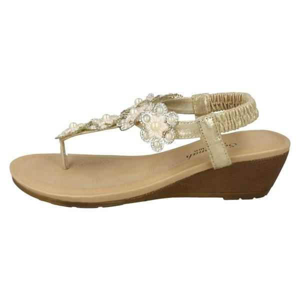 Savannah Ladies Savannah Mid Wedge Toepost Flower Trim Sandals