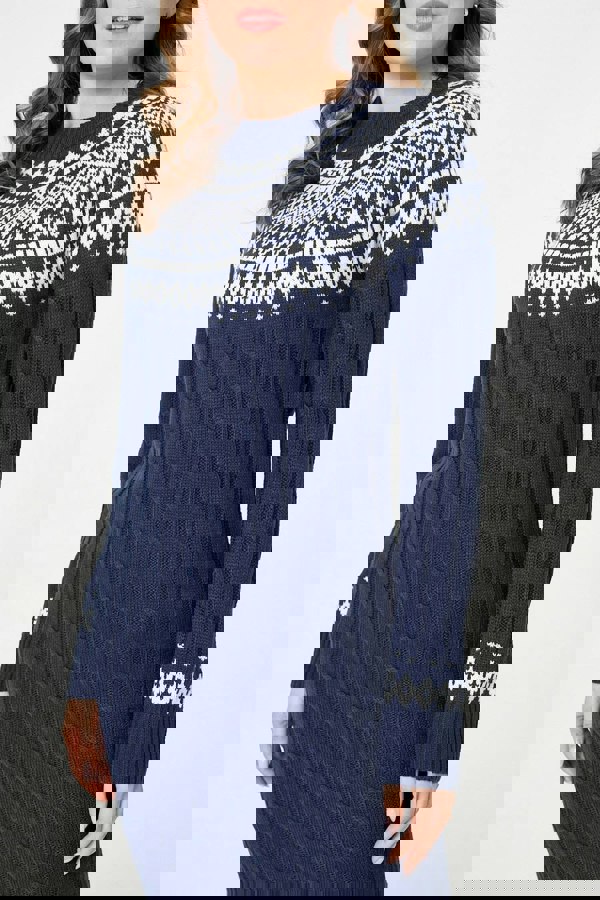 Navy | Nordic Print High Neck Jumper Dress