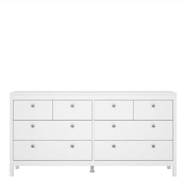 Wyld Haus Gossmere White Wooden Large Double Dresser 8 Drawers Silver Handles