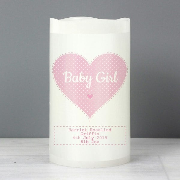 Personalised Memento Company Personalised Stitch & Dot Baby Girl Night Light LED Candle
