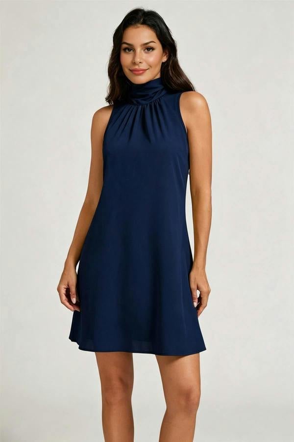 FS Collection Halter Neck Tie Back Mini Dress In Navy