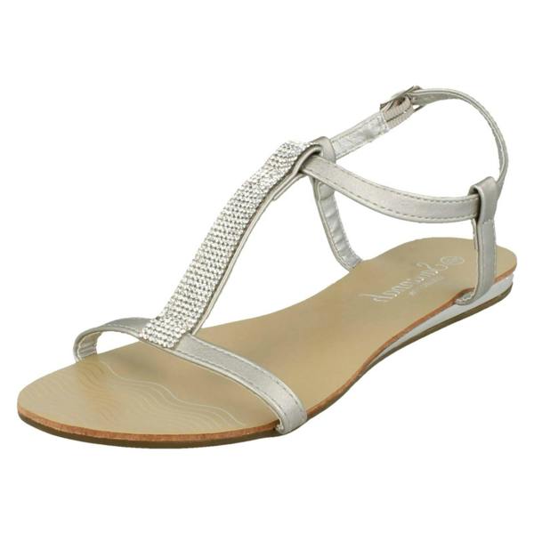 Savannah Ladies Savannah Flat T Bar Diamante Trim Casual Sandal