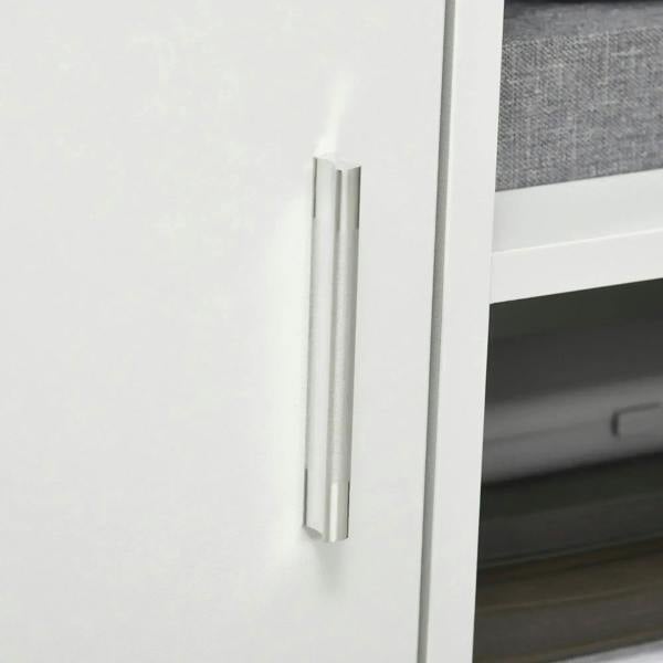 White cabinet door handle on a printer stand side panel