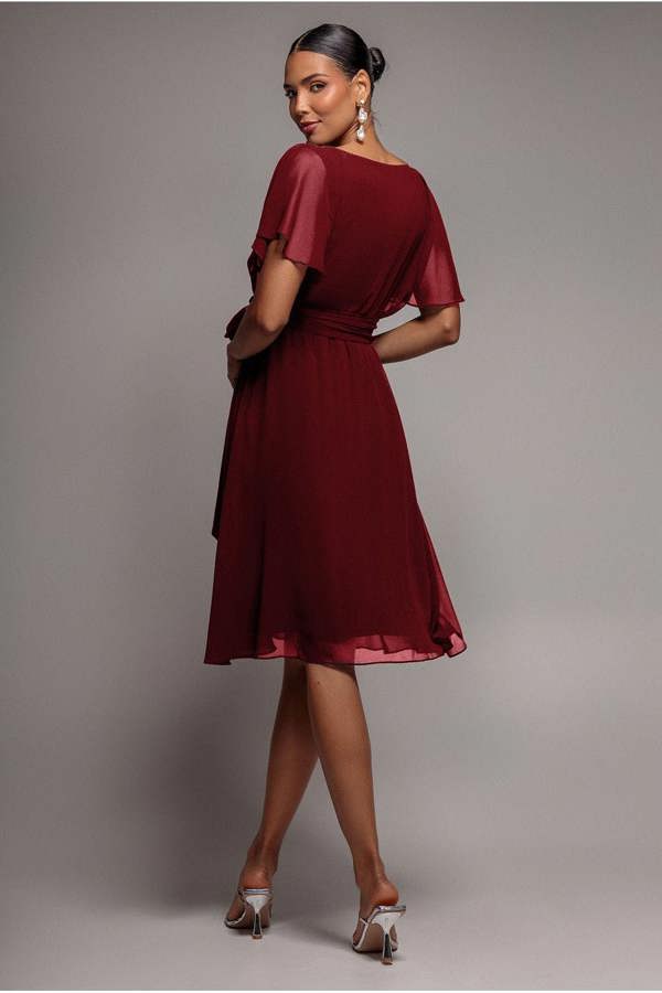 Chiffon Flutter Sleeve Wrap Midi Dress - Berry DR2555B