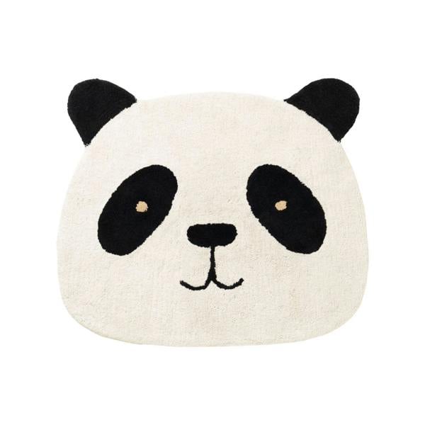 Panda-shaped pillow with black and white design on a white background