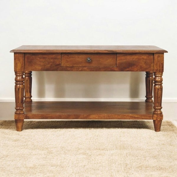 Artisan Furniture Solid Wood Turned Legs Chestnut 2 Drawer Coffee Table