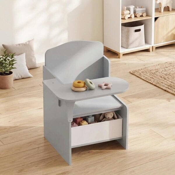 Kids Table and Chair Set, Children Desk and Chair with Storage Bins for Playing, Reading, Painting, for Ages 3-5, Grey