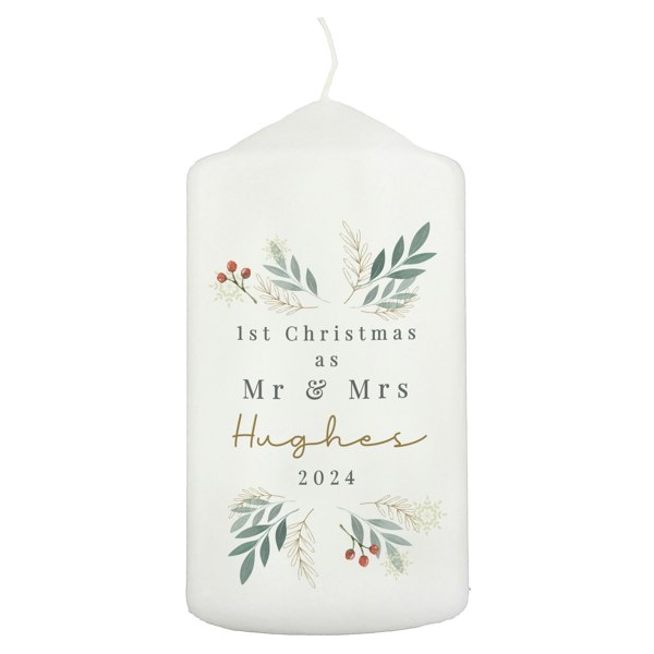 Personalised Memento Company Personalised Christmas Foliage Pillar Candle