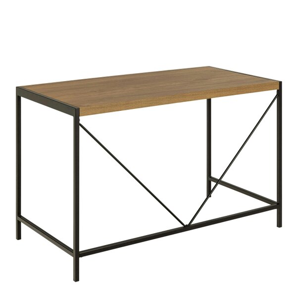 Wyld Haus Barbados Natural Oak Wood Office Desk Black Metal Base