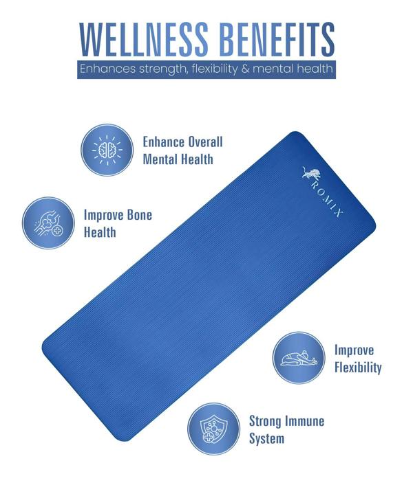ROMIX Yoga Mat 10mm Thick, 180 x 60cm Non Slip Foam Exercise Mat with Carry Bag and Strap