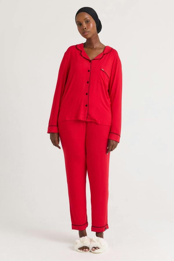 Bamboo Long Pyjama Set in Red - Wholesale - Pajamas