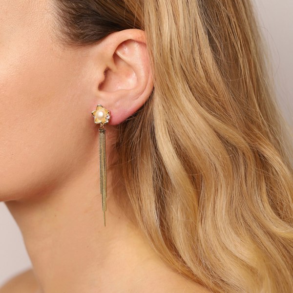 Gold Trip Pearl Star Drop Clip On Earrings