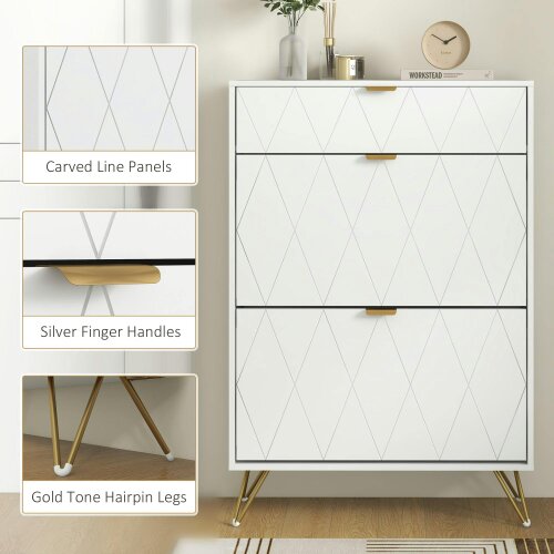 Wyld Haus Molari Doha Wooden White Narrow Shoe Cabinet With 2 Flip Drawers