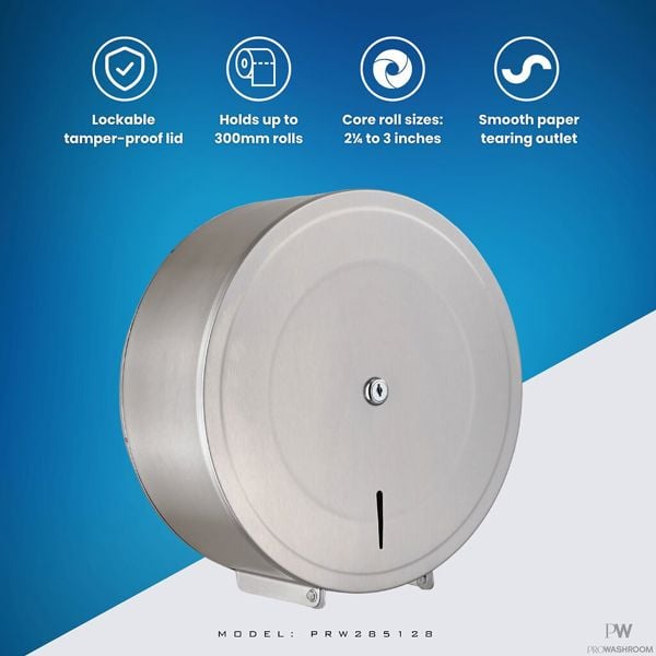 ProWashroom Pro Washroom Stainless Steel Toilet Roll Dispenser Jumbo 300mm Roll Holder,