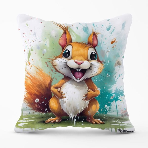 Warren Reed Happy Splashart Squirrel Cushions