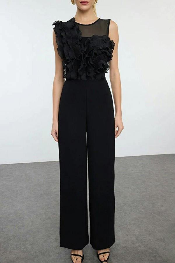 WOVCOR Woven Jumpsuit with Tulle Details