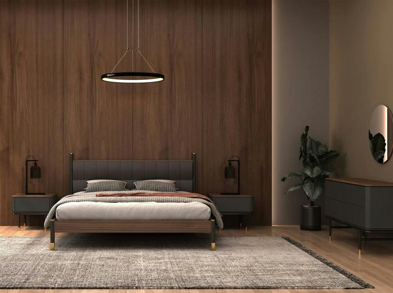Angel Cerdá Chest of Drawers Dark Grey Matt Wood, Black Steel and Walnut Top 7172