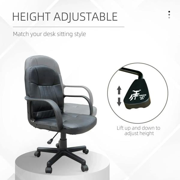 Black PU leather executive chair with adjustable height lever and rolling caster base