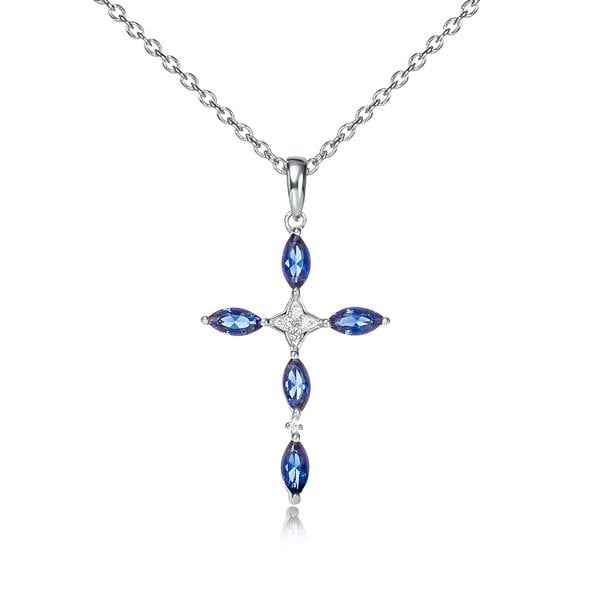 namana Sterling Silver Cross Necklace for Women with Blue Stones