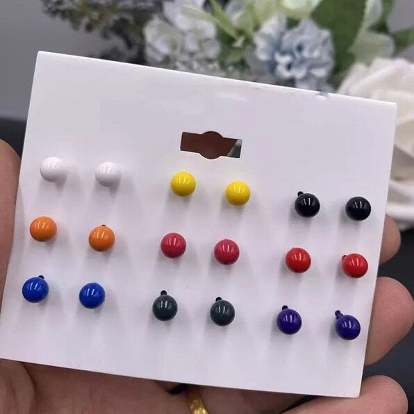 The Colourful Aura Multicolour Shine Unisex Round Ball Minimalist Summer Everyday Studs Earrings