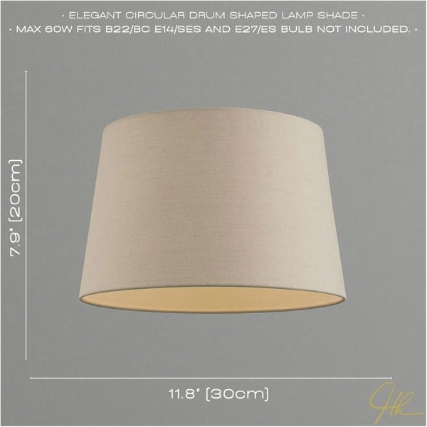 Designer Taupe Beige Naturally Textured Linen Lamp Shade in Drum Shape Image 6