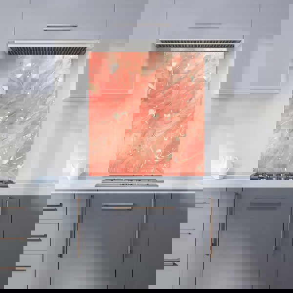 Warren Reed - Designer Salmon Pink With Hearts Marble Effect Kitchen Splashback