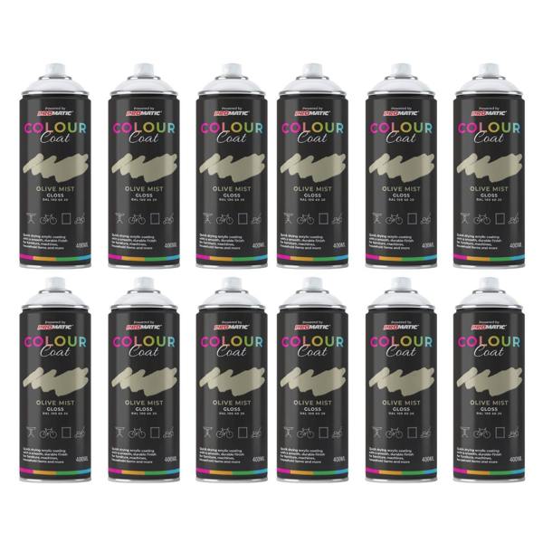 Colour Coat 12X Olive Mist RAL 100 60 20 Gloss Spray Paint 400ml