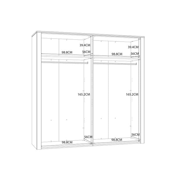 Wyld Haus Geneva White Oak 4 Door Wardrobe with Mirrors Hanging Rails and Shelves