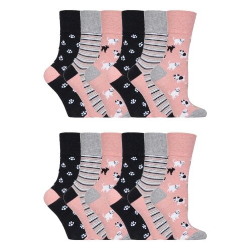 Gentle Grip 12 Pairs Ladies Cotton Rich Everyday Socks Gentle Grip Soft Top Comfort Socks - 4-8 UK - GG169