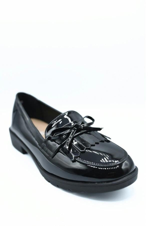 Janelle Bow Detail Flatform Slip On Loafer Shoes - Black