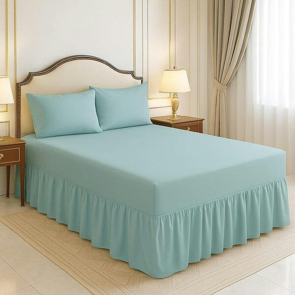 Night Zone 200 Thread Count Egyptian Cotton Pleated Valance Sheet – Hotel Quality Bed Valance - Aqua