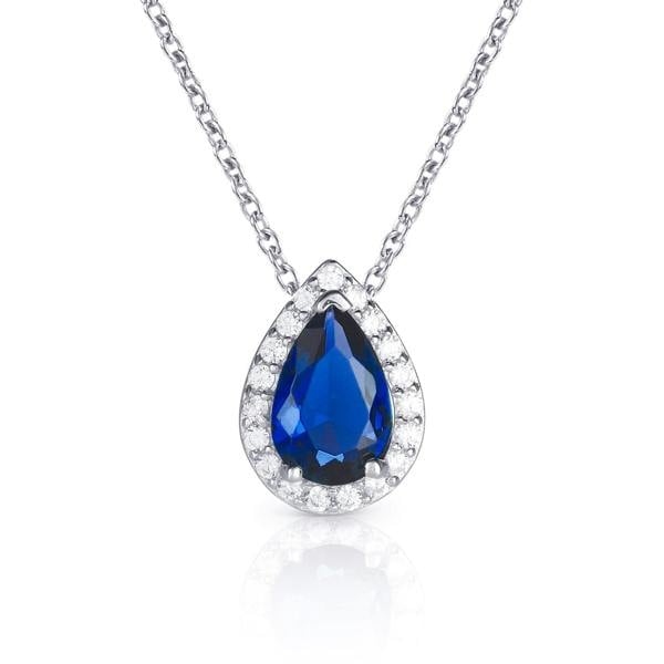 namana 925 Sterling Silver Pear Drop Dark Blue Halo Pendant Necklace for Women