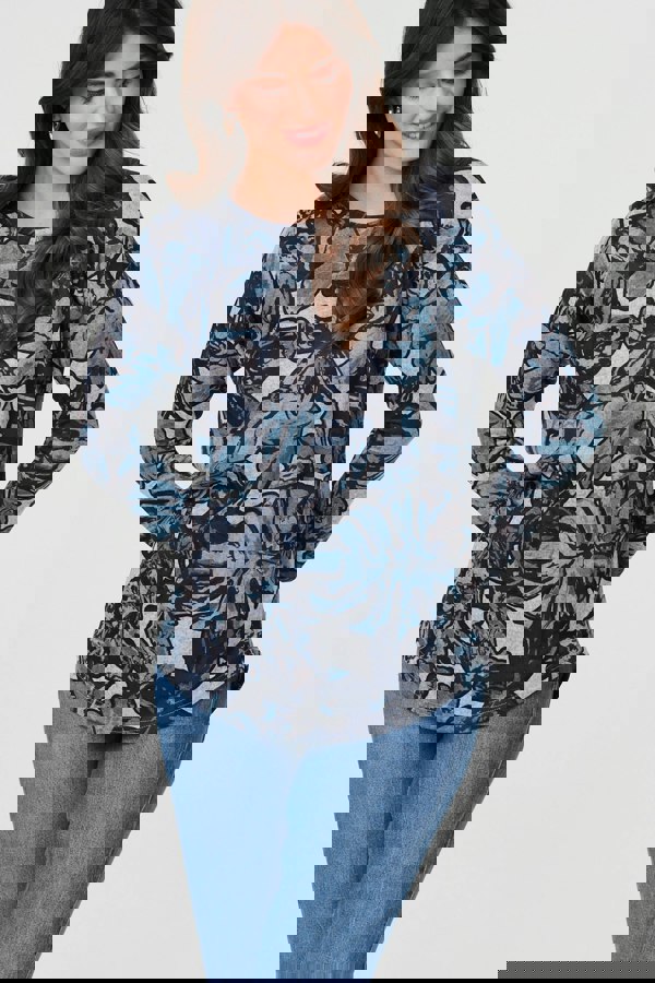 Blue | Abstract Print Long Sleeve Top