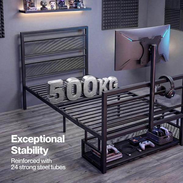 Levede Single Bed Frame Gaming Bed TV Bed 360° Rotating Mount Metal Black