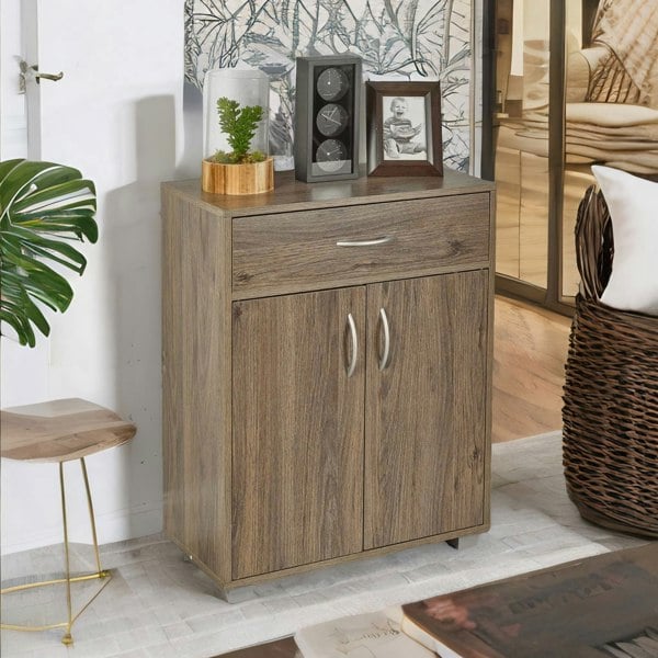 Rafaelo Mobilia Wooden Storage Cabinet Organiser With Drawer Grey Oak