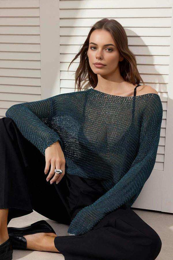 WOVCOR Transparent Boat Neck Knitted Sweater