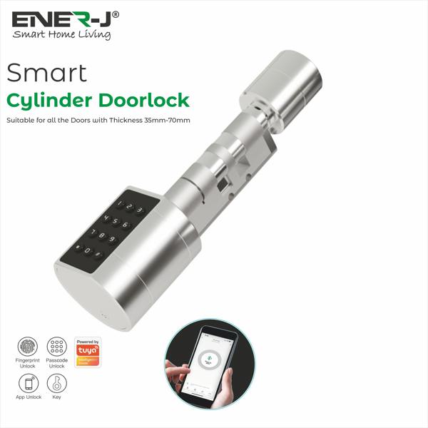 Ener-J Smart Adjustable Bluetooth Cylinder Door Lock, Fingerprint, Keypad & App Control, IP55