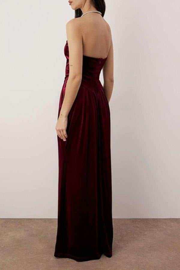 WOVCOR Velvet Sweetheart Neckline Maxi Evening Dress