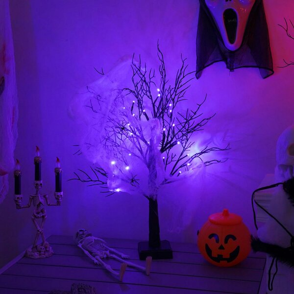 smartbies Halloween Decoration Tree Pre-Lit Black Twig Tree – Battery or USB Powered, Decorative Tabletop Tree Lamp for Halloween