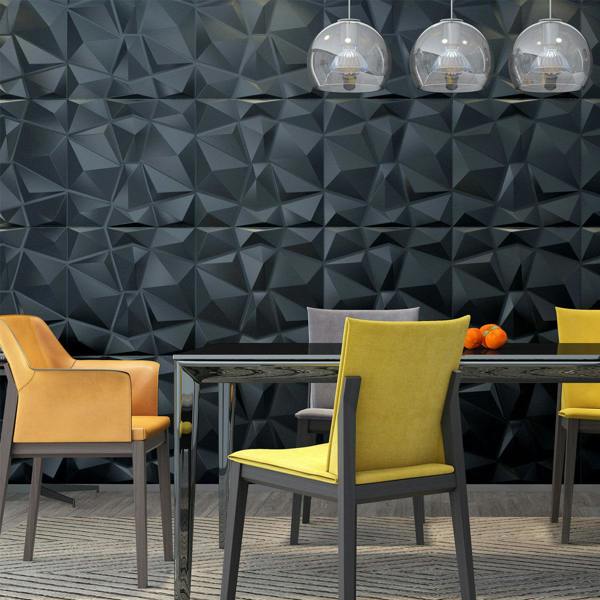 ENER-J Elegant 3D Diamond-Embossed Black PU Leather Wall Panels - 25mm Thickness, Size: 600 x 600 mm (Pack of 4)