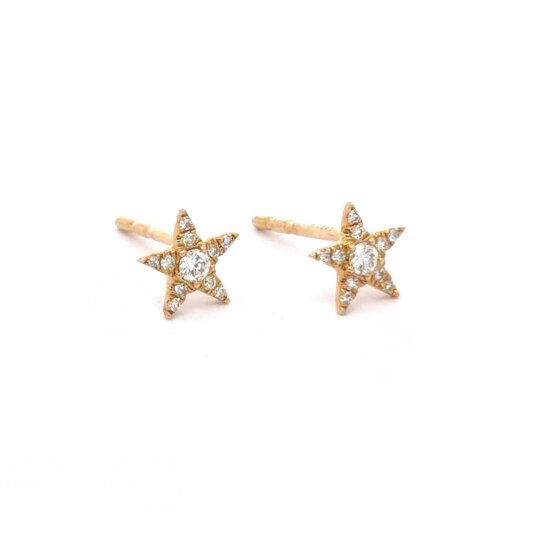 Reeves & Reeves 14K Solid Yellow Gold and Diamond Star Stud Earrings
